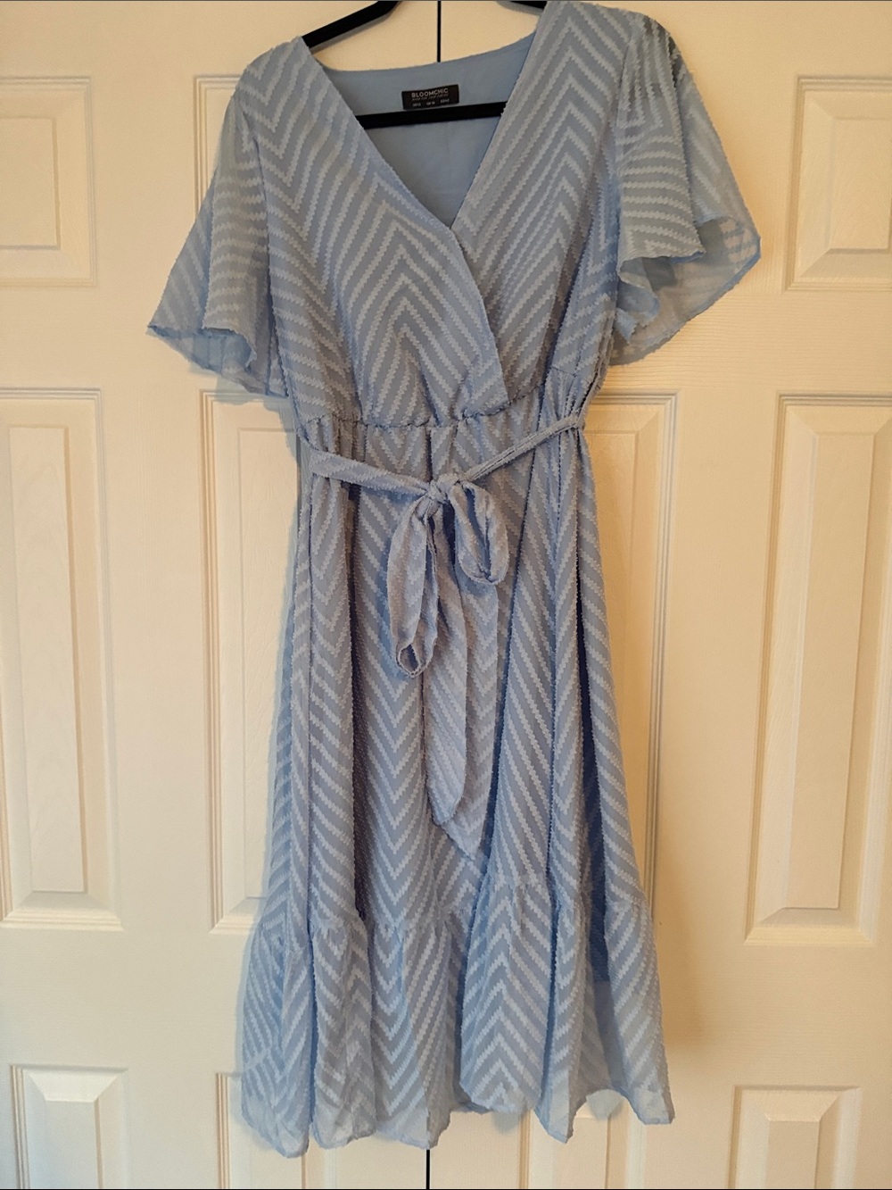 BloomChic Light Blue Wrap Midi Dress - Picture 2 of 6